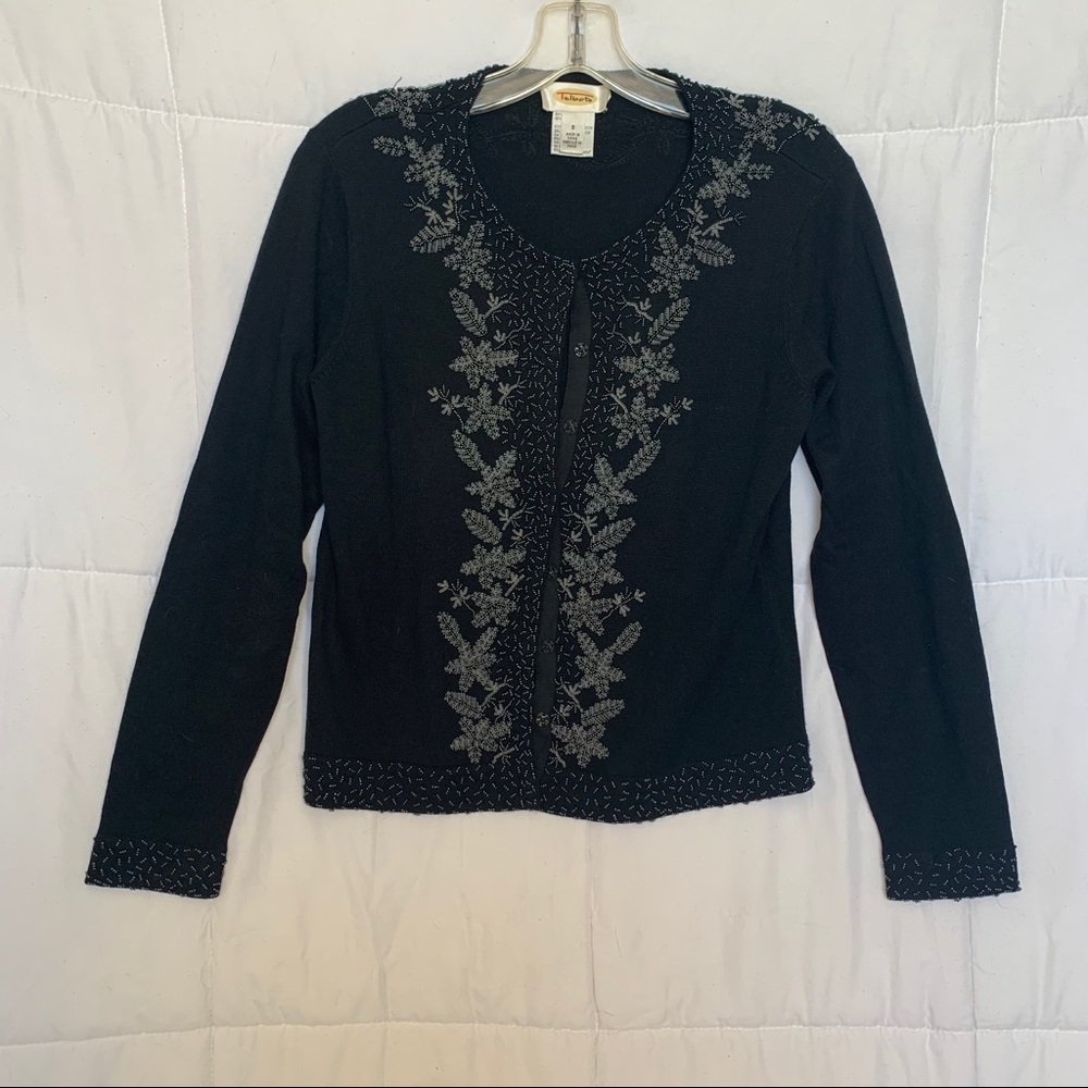 Talbots Black Cardigan w/ Snowflake Beading
